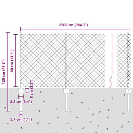 Kæde-link hegn med stolpe 25 x 0,8 m PVC-belagt stål Grøn Mesh