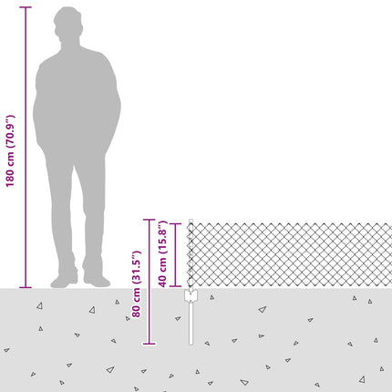 Udendørs kædehegn med stolpe 10 x 0,4 m PVC-belagt stål Grå