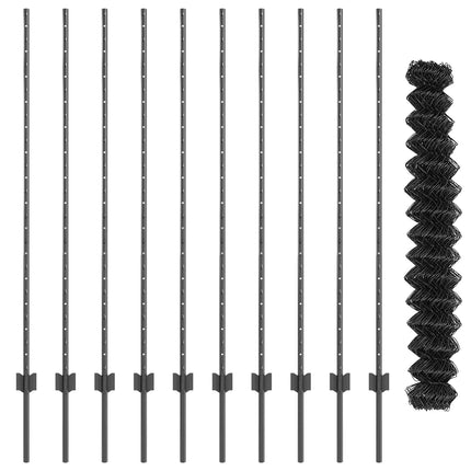 Kæde-link hegn med stolpe 10 x 1,4 m PVC-belagt stål Grå Mesh