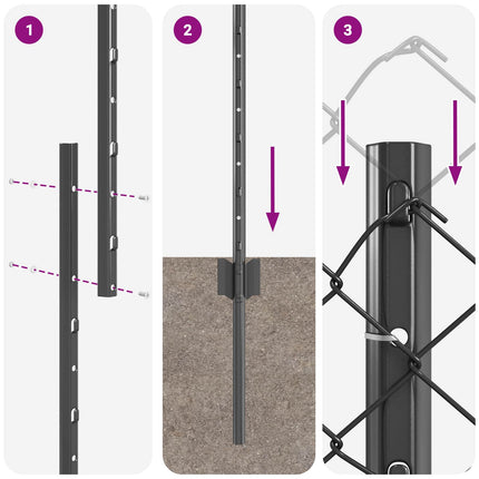 Kæde-link hegn med stolpe 10 x 1,4 m PVC-belagt stål Grå Mesh