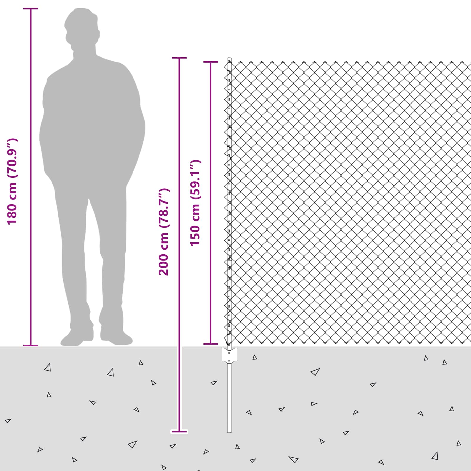 Kæde-link hegn med post 10 x 1,5 m (B x H) PVC-belagt stål Grå