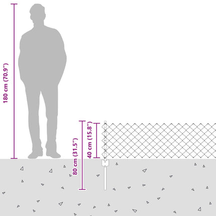 Udendørs kædehegn med stolpe 10 x 0,4 m PVC-belagt stål Grå