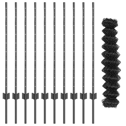 Kæde-link hegn med stolpe 10 x 1 m PVC-belagt stål Grå Mesh