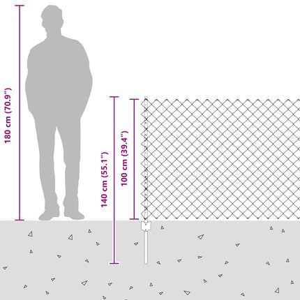 Udendørs kædehegn med stolpe 10 x 1 m PVC-belagt stål Grå Mesh