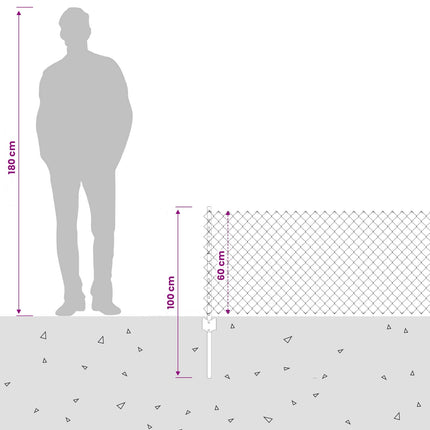 Udendørs kædehegn med stolpe 25 x 0,6 m PVC-belagt stål Grå