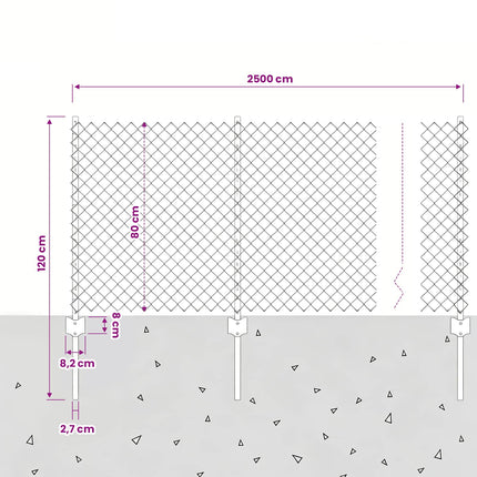 Udendørs kædehegn med stolpe 25 x 0,8 m PVC-belagt stål Grå