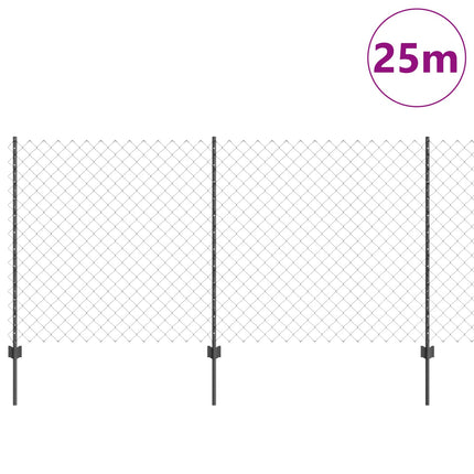 Kæde-link hegn med stolpe 25 x 1,2 m PVC-belagt stål Grå Mesh