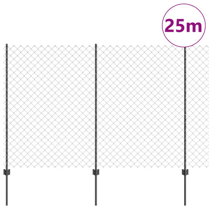 Udendørs kædehegn med stolpe 25 x 1,5 m Grå Mesh