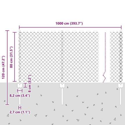 Udendørs kædehegn med stolpe 10 x 0,8 m Sølv Mesh