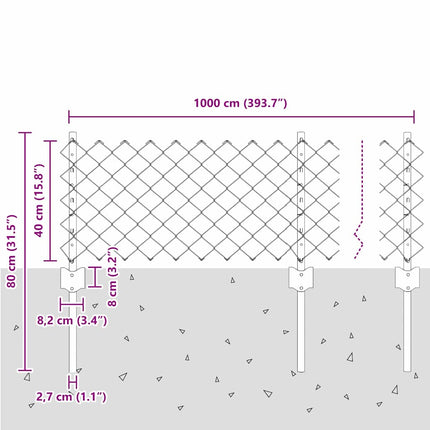 Udendørs kædehegn med stolpe 10 x 0,4 m Sølv Mesh