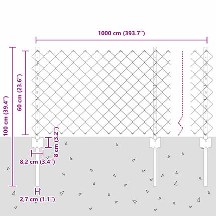 Udendørs kædehegn med stolpe 10 x 0,6 m Sølv Mesh