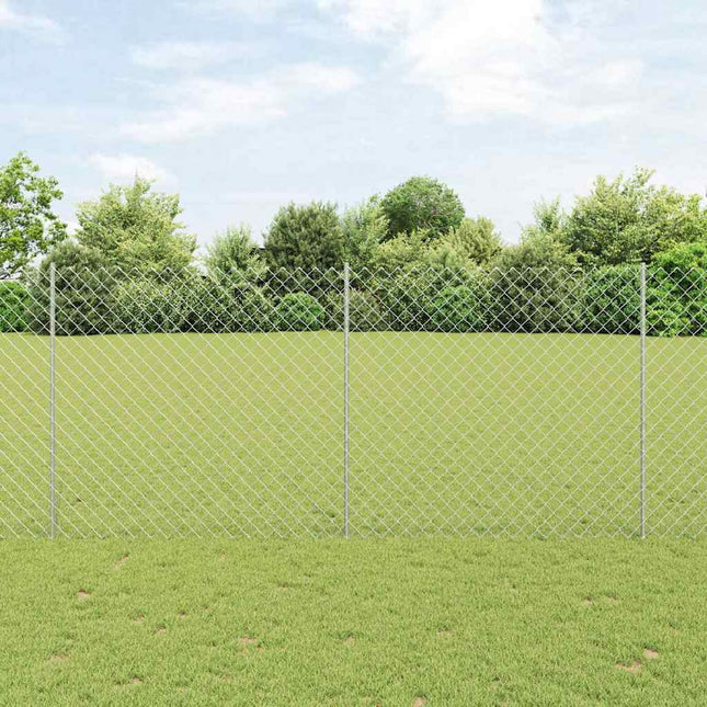 Udendørs kædehegn med stolpe 10 x 1,4 m Sølv Mesh