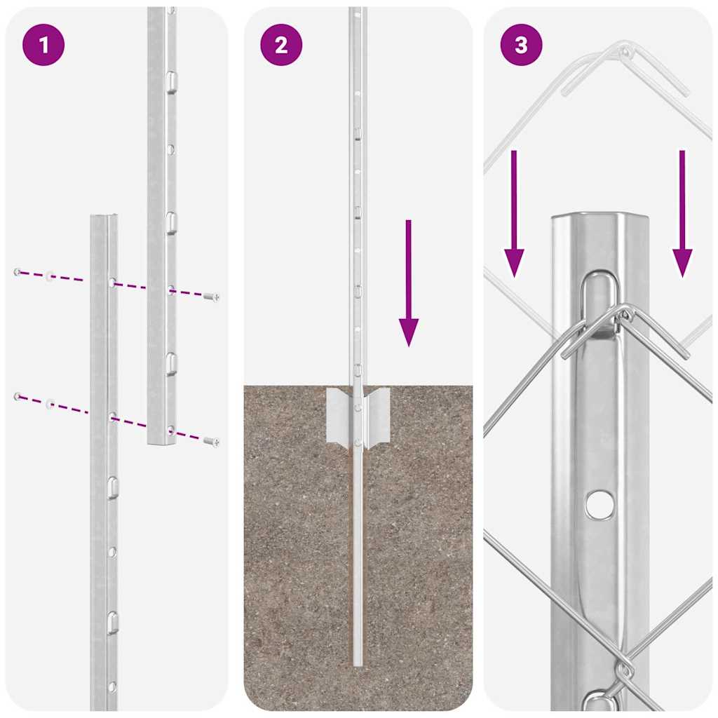 Kæde-link hegn med post 10 x 1,5 m (B x H)