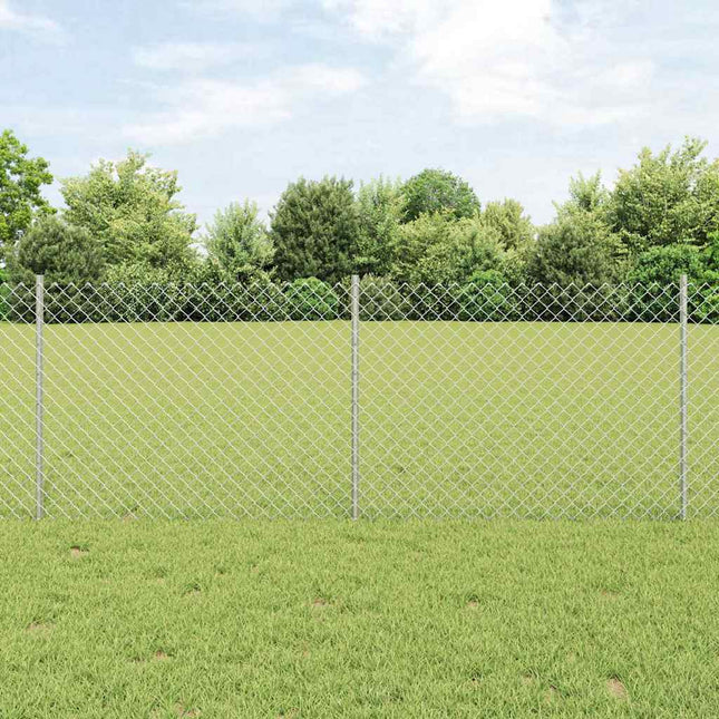 Udendørs kædehegn med stolpe 25 x 0,8 m Sølv Mesh