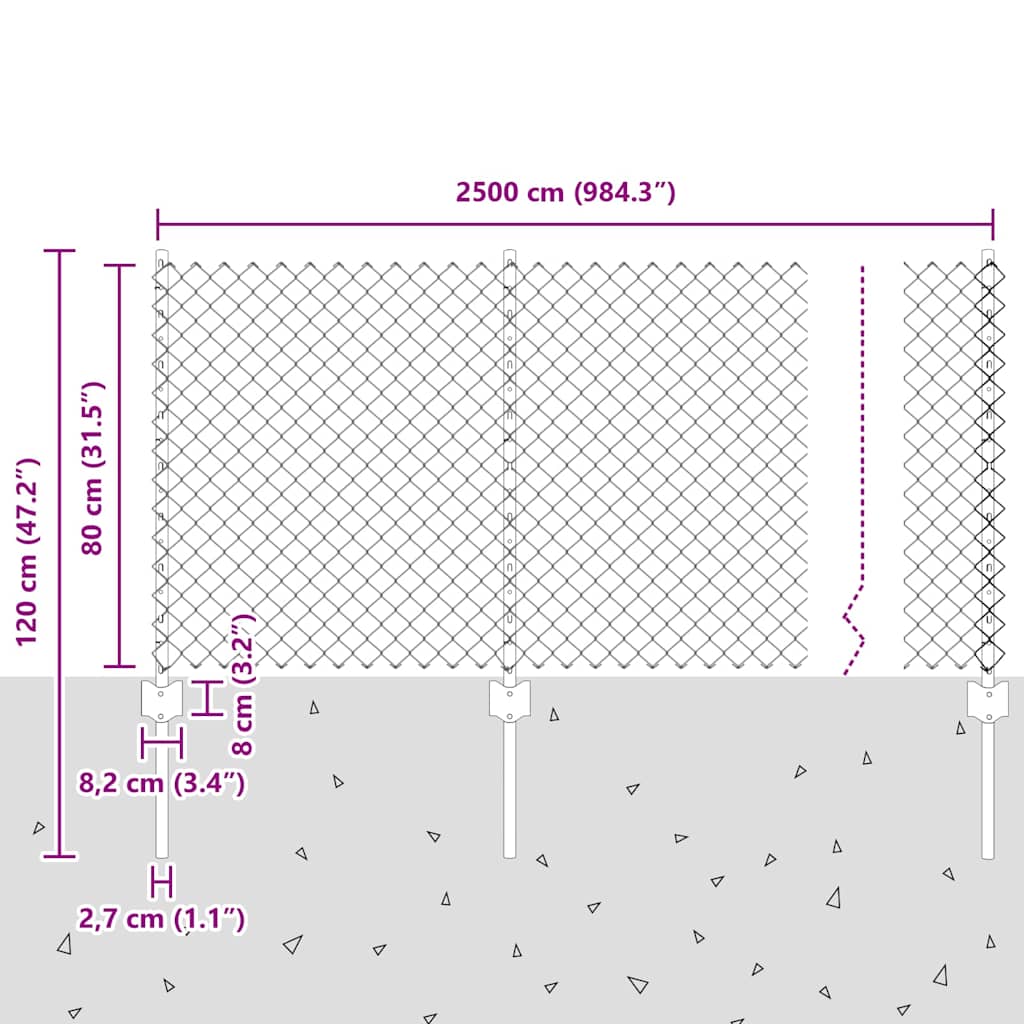Kæde-link hegn med post 25 x 0,8 m (B x H)