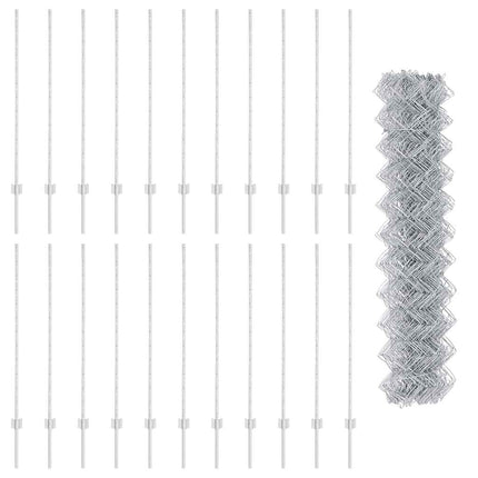 Udendørs kædehegn med stolpe 25 x 1,2 m Sølv Mesh