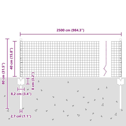 Udendørs svejset trådhegn med stolper 25 x 0,4 m Sølv Mesh