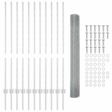 Udendørs svejset trådhegn med stolper 25 x 1,2 m Sølv Mesh
