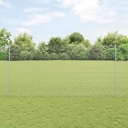 Udendørs svejset trådhegn med stolper 25 x 1,6 m Sølv Mesh