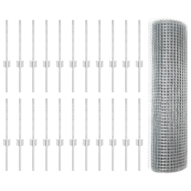Svejsede trådhegn med stolper 50 x 0,4 m Galvaniseret stål Sølv