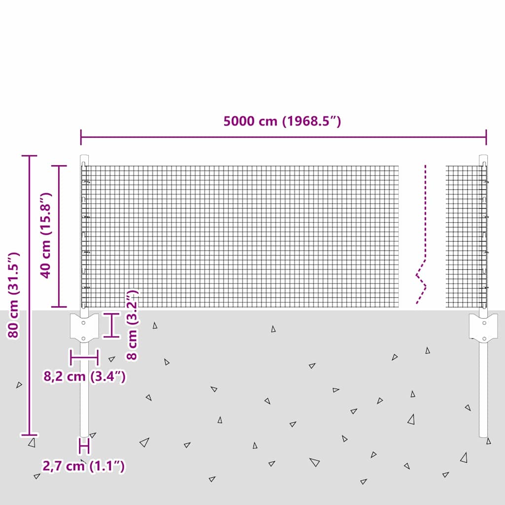 Svejsestålhegn med stolpe 50 x 0,4 m (B x H)