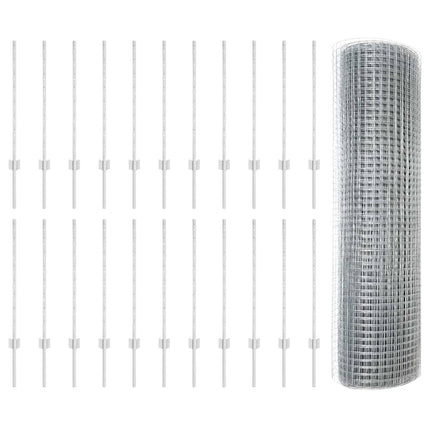 Udendørs svejset trådhegn med stolper 50 x 0,8 m Sølv Mesh