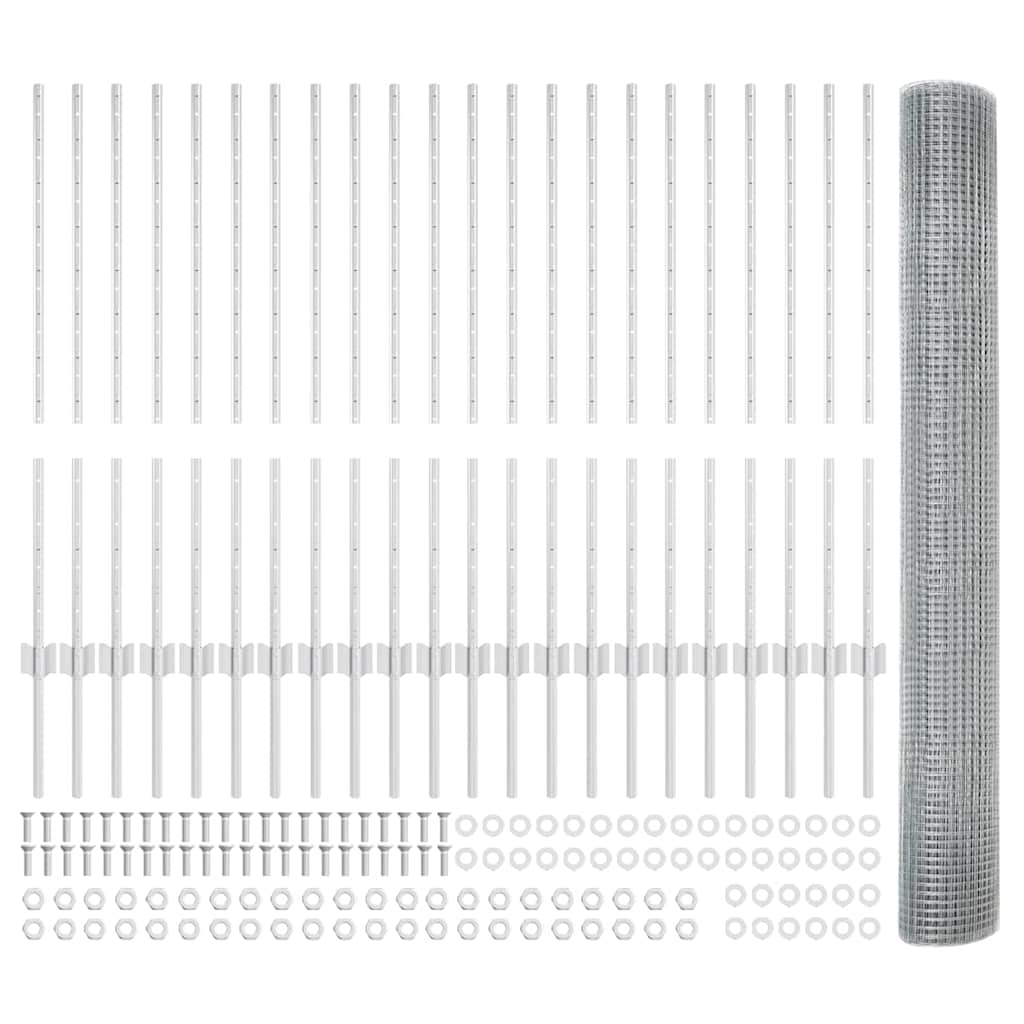 Hegn med post Sølv 1 x 50 m Stål
