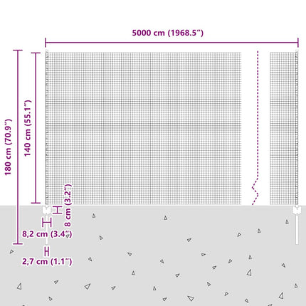 Udendørs svejset trådhegn med stolper 50 x 1,4 m Sølv Mesh