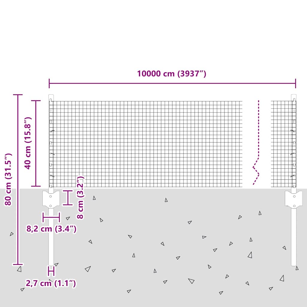Svejsestålhegn med stolpe 100 x 0,4 m (B x H)