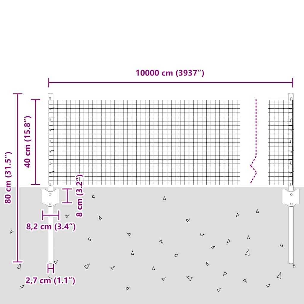 Svejsestålhegn med stolpe 100 x 0,4 m (B x H)