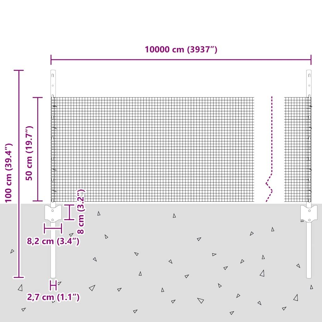 Svejsestålhegn med stolpe 100 x 0,5 m (B x H)