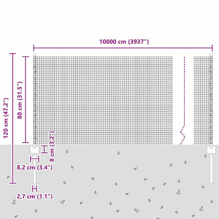 Udendørs svejset trådhegn med stolper 100 x 0,8 m Sølv Mesh