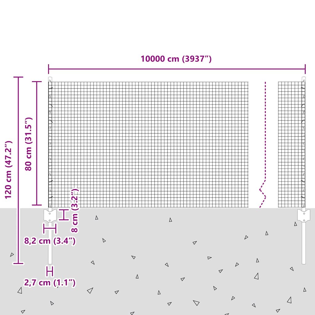 Svejsestålhegn med stolpe 100 x 0,8 m (B x H)