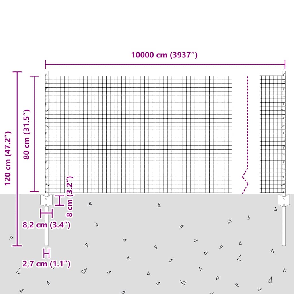 Svejsestålhegn med stolpe 100 x 0,8 m (B x H)