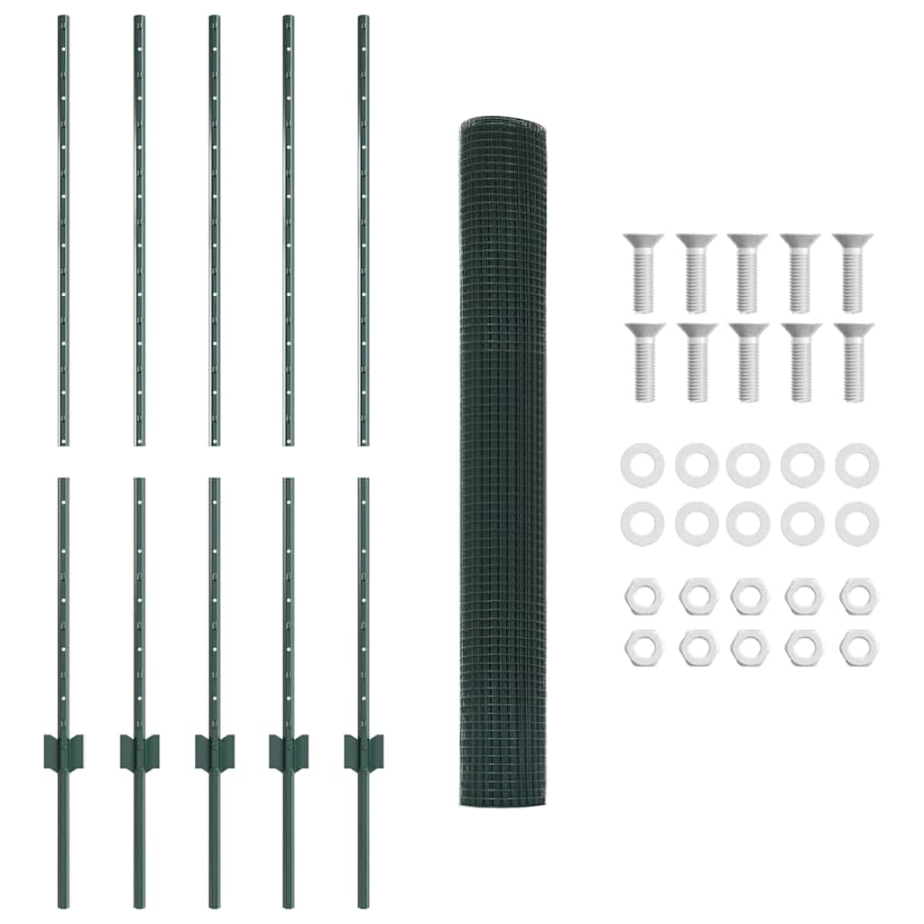 Hegn med post Grøn 1,2 x 10 m Stål og PVC