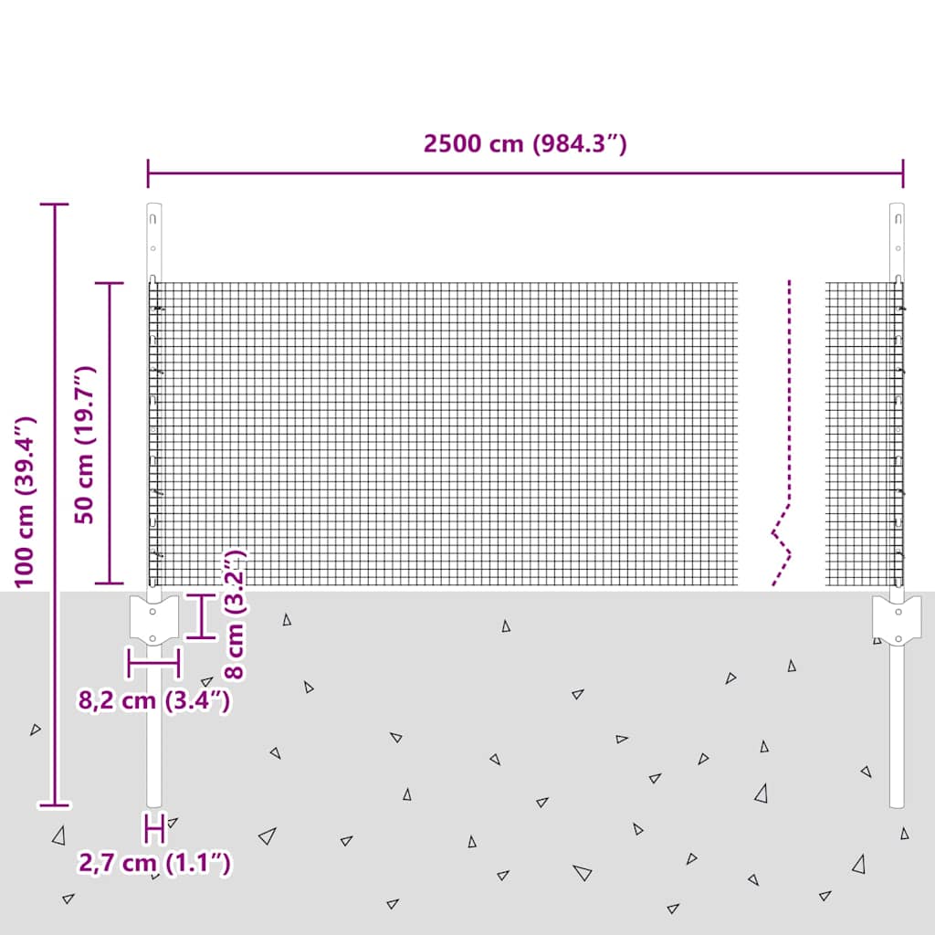 Svejsestålhegn med stolpe 25 x 0,5 m (B x H)