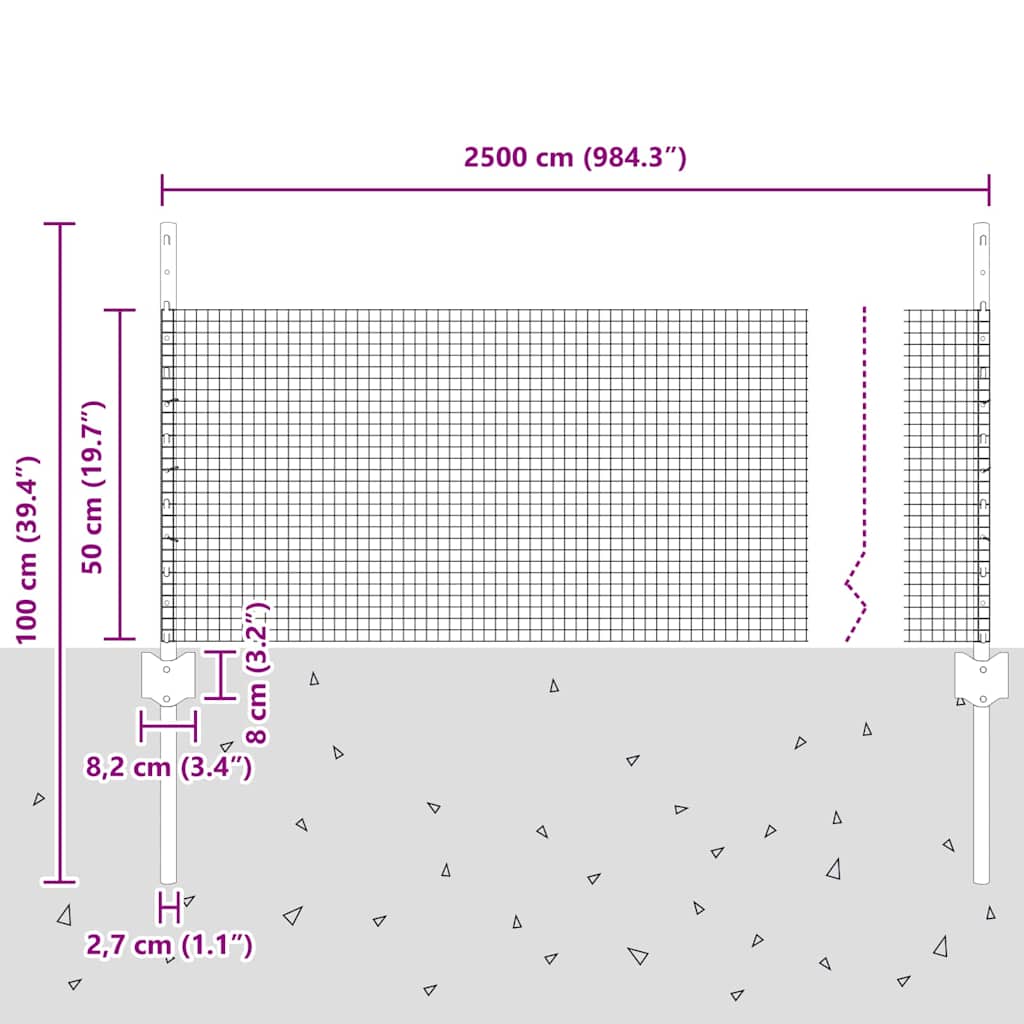 Svejsestålhegn med stolpe 25 x 0,5 m (B x H)