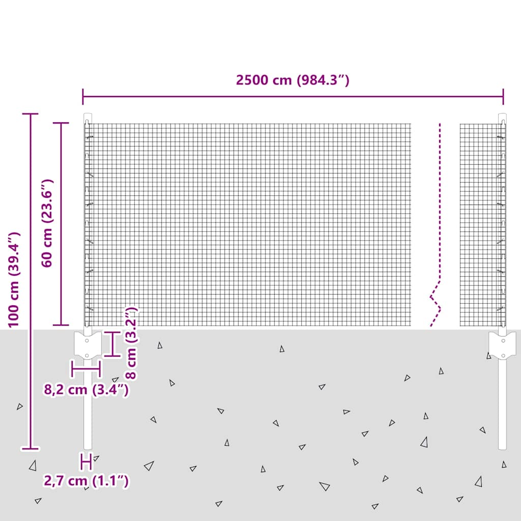 Svejsestålhegn med stolpe 25 x 0,6 m (B x H) PVC-belagt stål