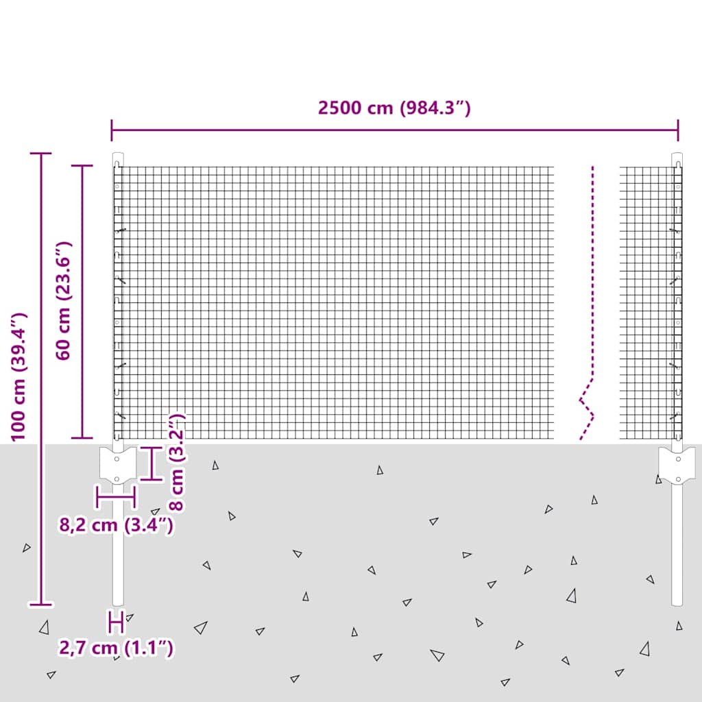 Svejsestålhegn med stolpe 25 x 0,6 m (B x H) PVC-belagt stål