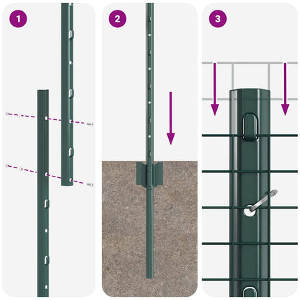 Svejsede trådhegn med stolper 25 x 1,5 m Galvaniseret stål Grøn