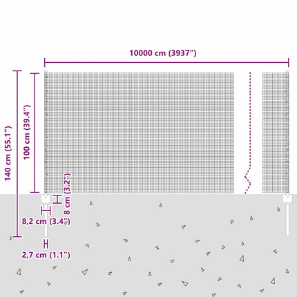 Udendørs svejset trådhegn med stolper 100 x 1 m PVC-belagt stål