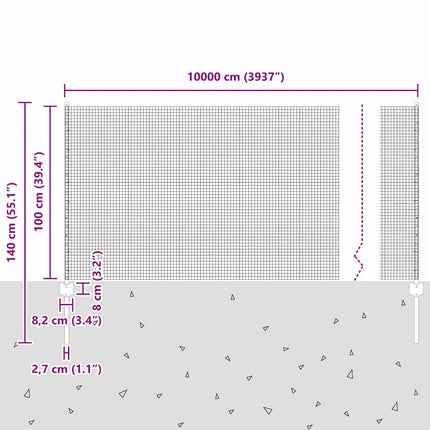 Udendørs svejset trådhegn med stolper 100 x 1 m PVC-belagt stål