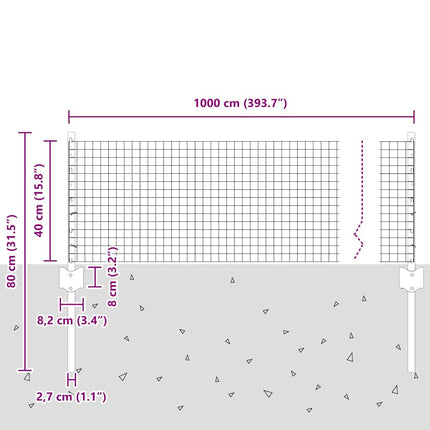 Udendørs svejset trådhegn med stolper 10 x 0,4 m Grå Mesh