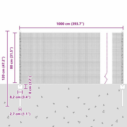 Udendørs svejset trådhegn med stolper 10 x 0,8 m Grå Mesh