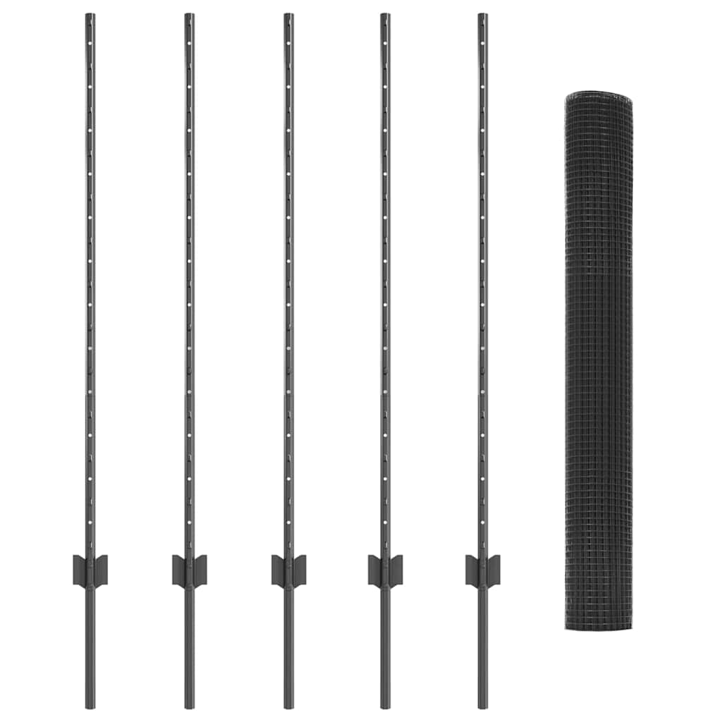 Hegn med post Grå 1,2 x 10 m Stål og PVC