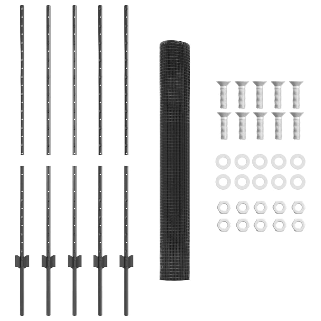 Hegn med post Grå 1,2 x 10 m Stål og PVC