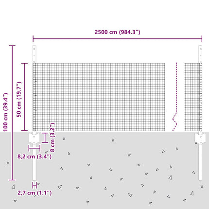 Udendørs svejset trådhegn med stolper 25 x 0,5 m Grå Mesh