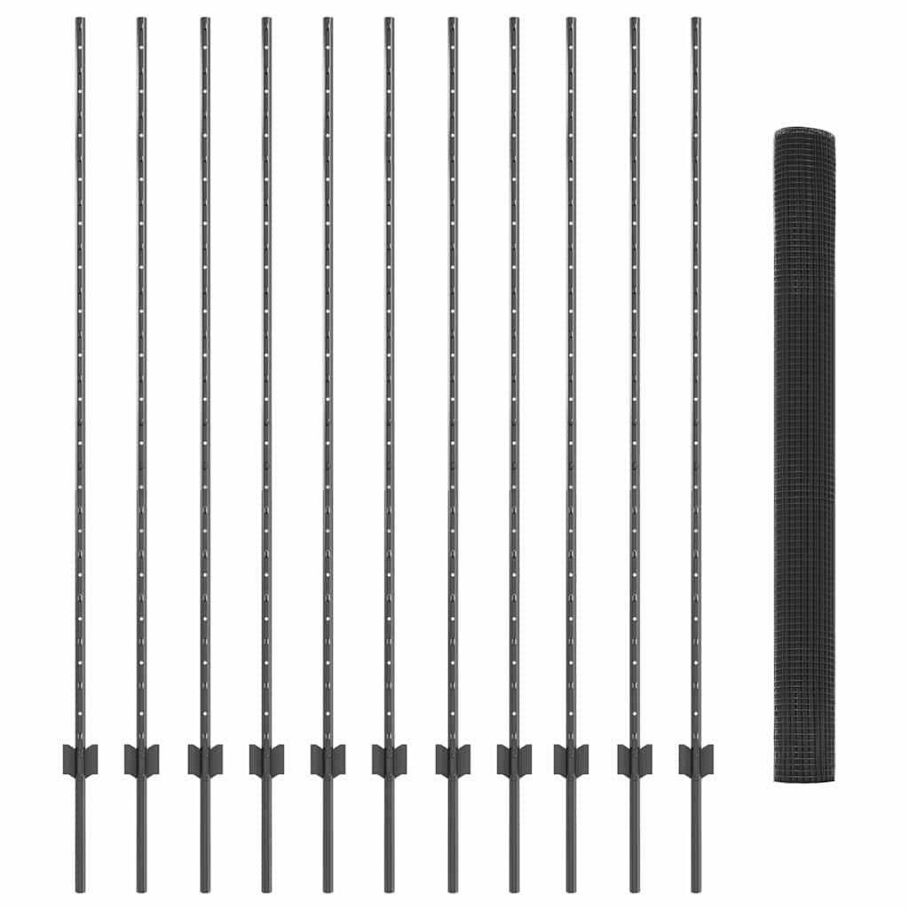 Hegn med post Grå 1,5 x 25 m Stål