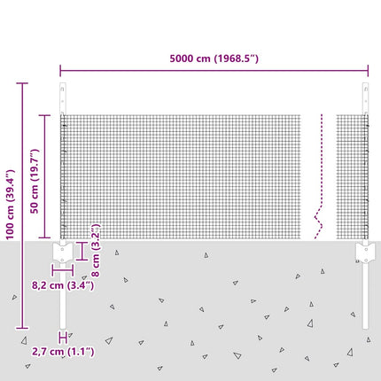 Udendørs svejset trådhegn med stolper 50 x 0,5 m Grå Mesh