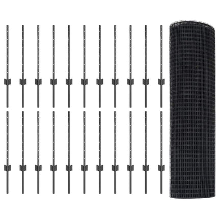Udendørs svejset trådhegn med stolper 50 x 0,5 m Grå Mesh